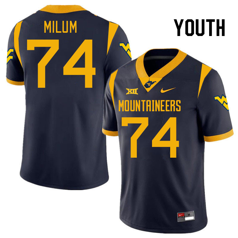 Youth #74 Wyatt Milum West Virginia Mountaineers College 2024 New Uniforms Football Jerseys Stitched